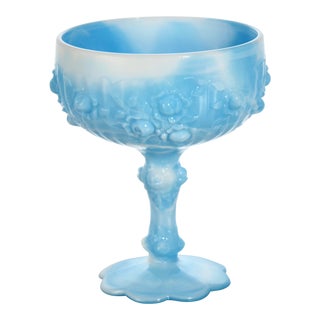 Blue Slag Glass Pedestal Bowl For Sale