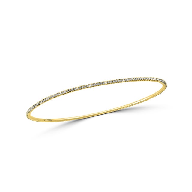 Tesora Contemporary Yellow and White 18 Karat Gold and Diamond Bangle Bracelet For Sale In New York - Image 6 of 8