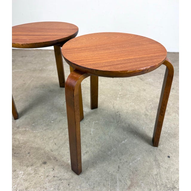 Mid Century Swedish Modern Alvar Aalto Style Stacking Stools Side Tables Restored—a Pair For Sale - Image 12 of 12