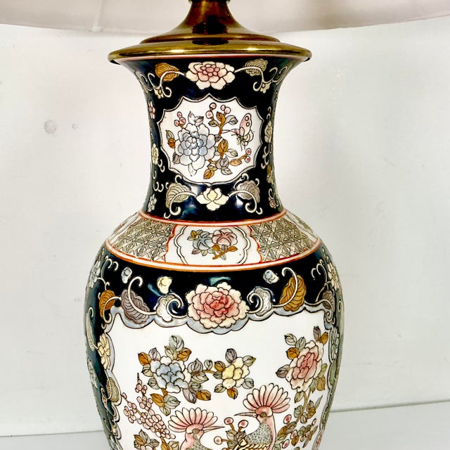 Navy Blue 1970s Vintage Hollywood Regency Chippendale Chinoiserie Double Socket Table Lamp For Sale - Image 8 of 18