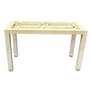Vintage Henredon Faux Goatskin Console Table Decorative Modern Design For Sale
