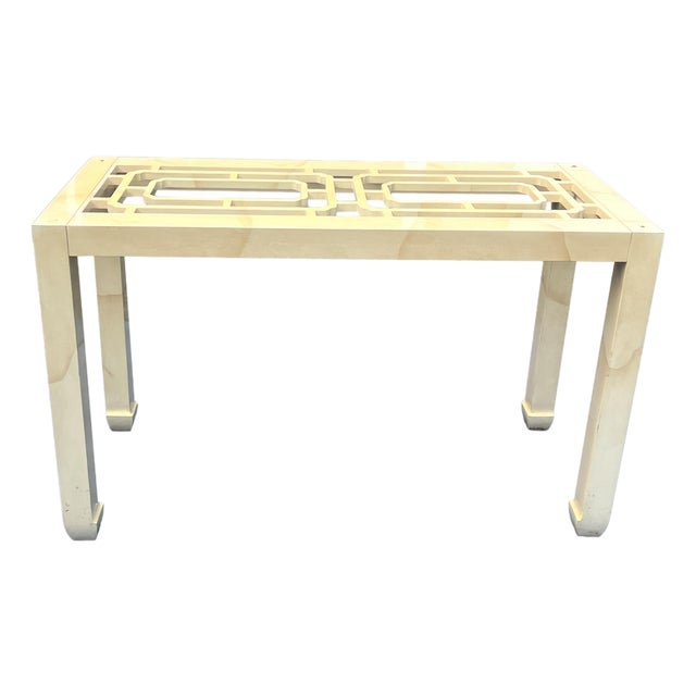 Vintage Henredon Faux Goatskin Console Table Decorative Modern Design For Sale