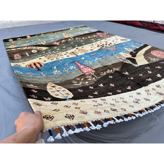 2000 - 2009 Landscape Gabbeh Hand-Knotted Wool Rug - 7'9" X 5'9" For Sale - Image 5 of 15