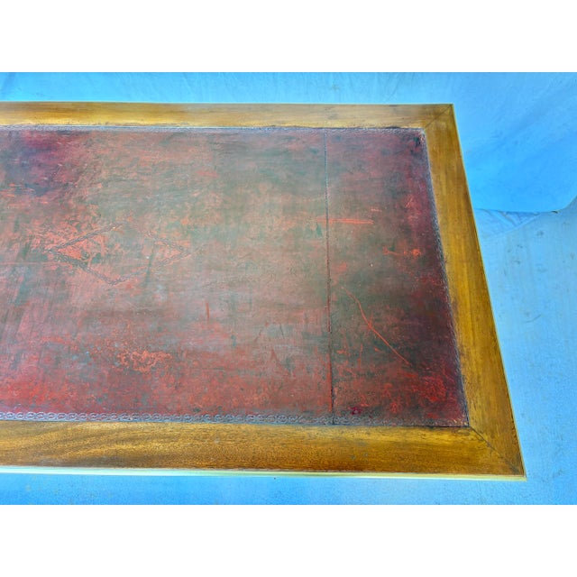 Early 20th Century French Louis XVI Style Walnut and Brass Leather Top Desk For Sale - Image 10 of 12