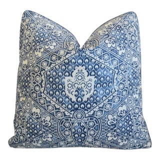 Stunning French Designer Blue & White Floral Botanical Feather/Down Pillow For Sale
