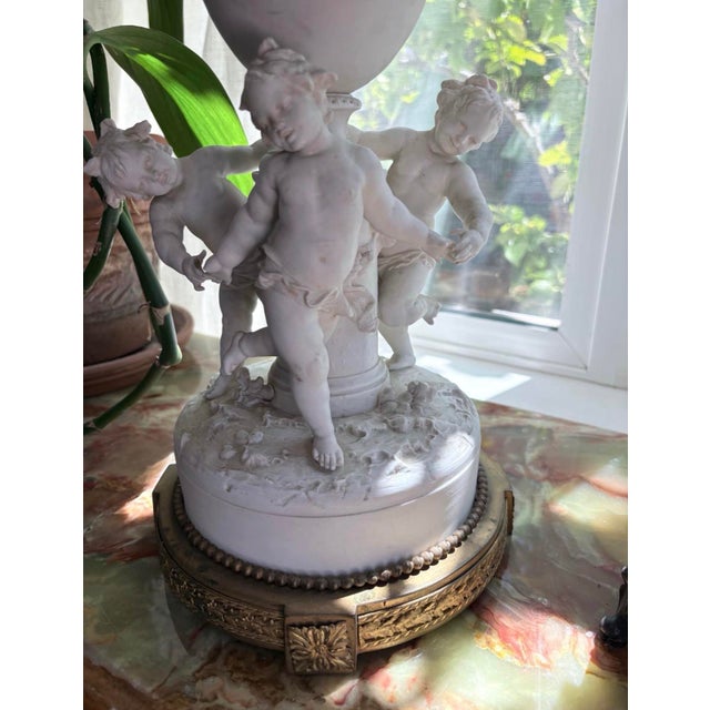 Antique Porcelain Three-Putti Centerpiece With Gilt-Metal Tray, 17” For Sale - Image 4 of 10