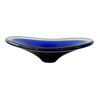 Mid Century Modern Murano Glass Bowl, Cobalt Blu For Sale