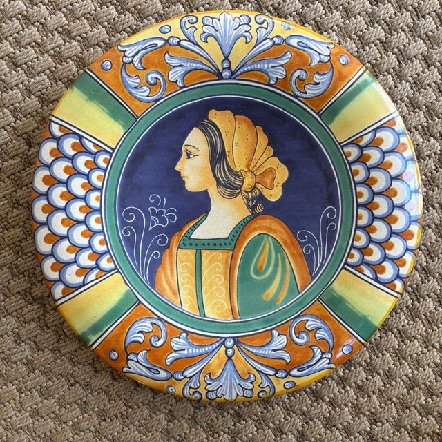 Ceramic Vintage Deruta Italy Hand-Painted Pottery Portrait Charger Plate For Sale - Image 7 of 7