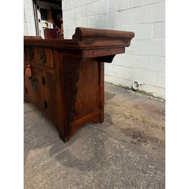 Antique Chinoiserie Style Elm Wood Carved Butterfly Altar Sideboard. For Sale - Image 15 of 18