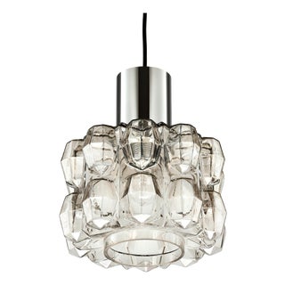 Large Pendant Lamp with Slightly Amber Glass in Diamond Shape from Glashütte Limburg, 1960s For Sale