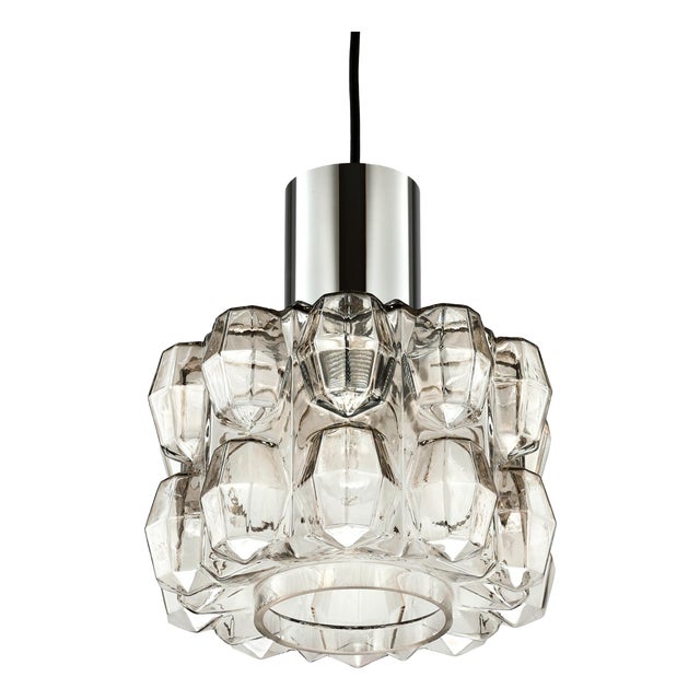 Large Pendant Lamp with Slightly Amber Glass in Diamond Shape from Glashütte Limburg, 1960s For Sale