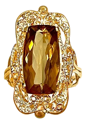 6 Carat Natural Long Cushion Shape Citrine Cocktail Ring in 14 Karat Yellow Gold