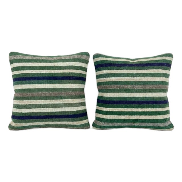 Earthy Wool Rug Pillow Cover 24'' X 24'' - Set of Two For Sale