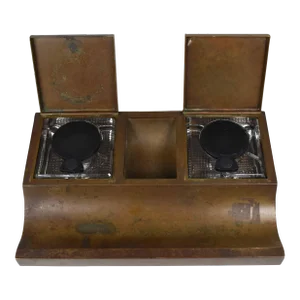 Antique 1916 Silver Crest Sterling Decorated Bronze Inkwell