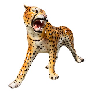 Large Italian Ceramic Leopard Statue, 1960s For Sale