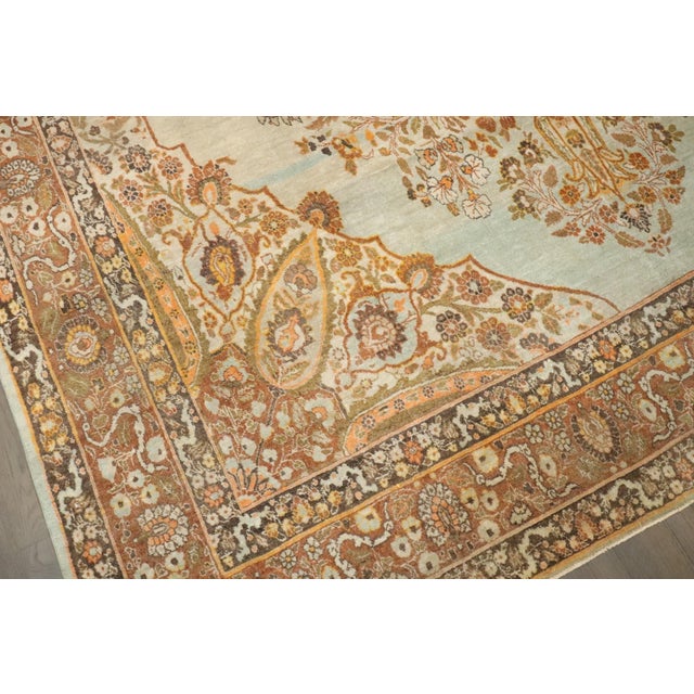 Stunning Turquoise Antique Persian Tabriz Rug - 8'10" x 11'8" For Sale In New York - Image 6 of 16