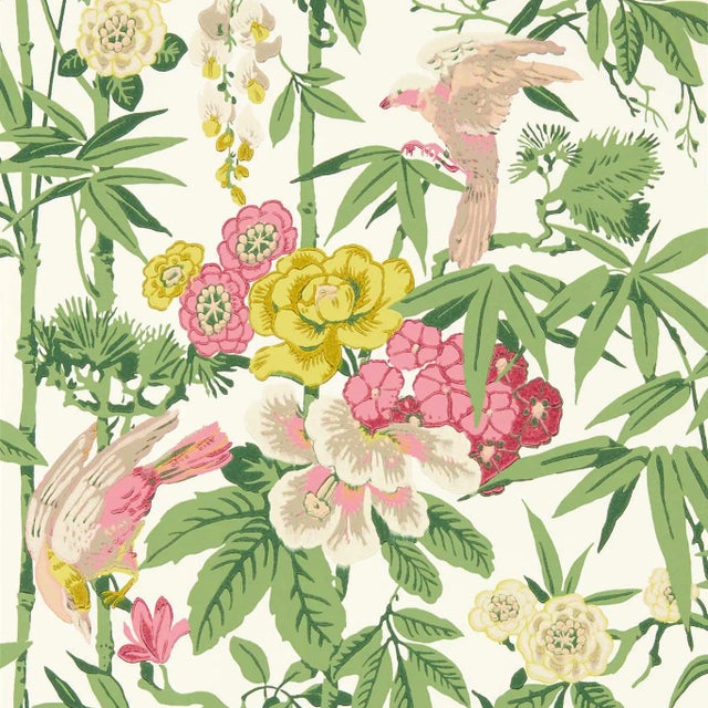 Sanderson Bamboo & Birds Wallpaper in Scallion Green - a Sample For Sale