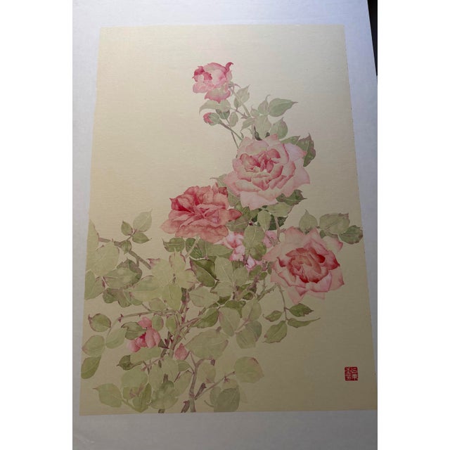 Wood Kaixiguo Original Hand-Painted Floral Artwork – Framed Pink Roses Wall Art For Sale - Image 7 of 11
