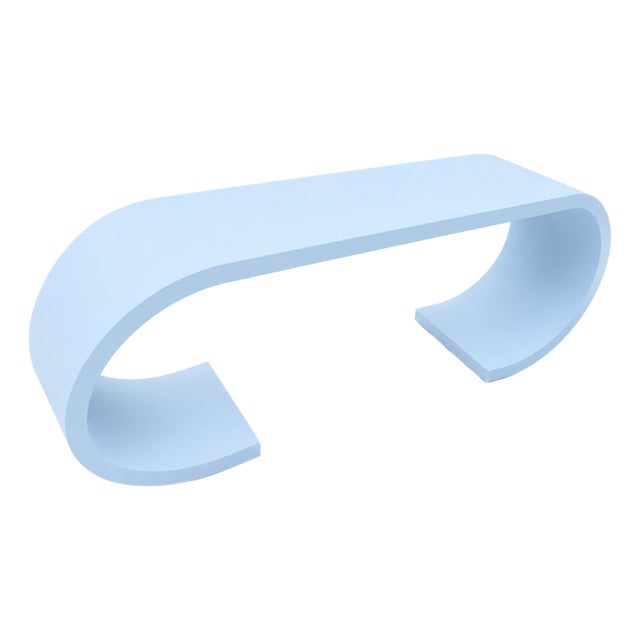 Mid Century Modern Waterfall Style Console Baby Blue For Sale