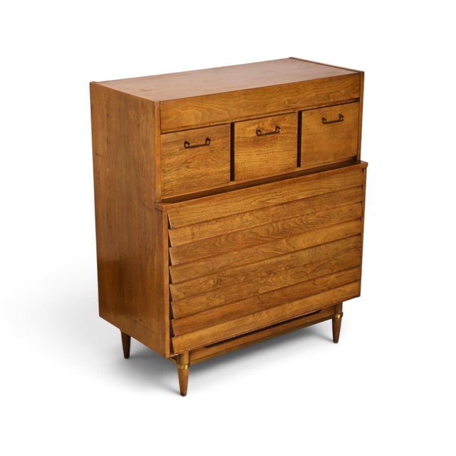Wood Merton Gershun for American of Martinsville Dania Vintage Mid Century Modern Highboy Dresser C. 1960s For Sale - Image 7 of 14