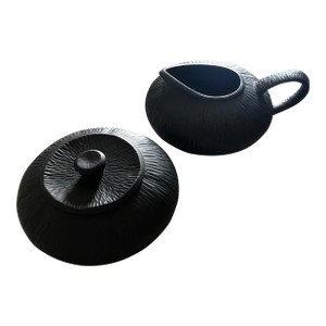 1980s Michael Aram "Africana Collection"/Matte Black Textured Creamer & Sugar Set