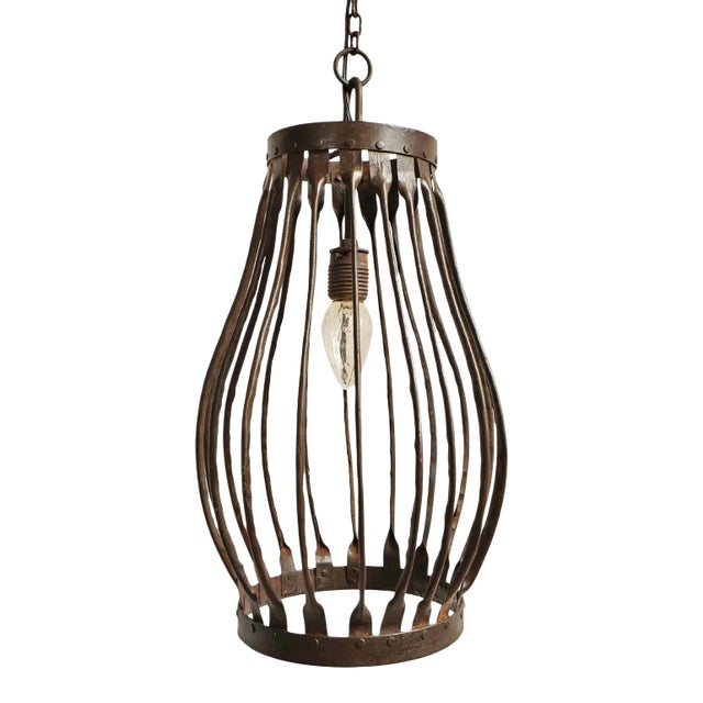 Vintage Industrial Iron Farm Pendant Light For Sale