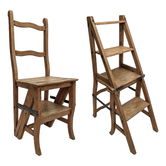 Metamorphic Wooden Folding Library Stepladder, 1890s For Sale
