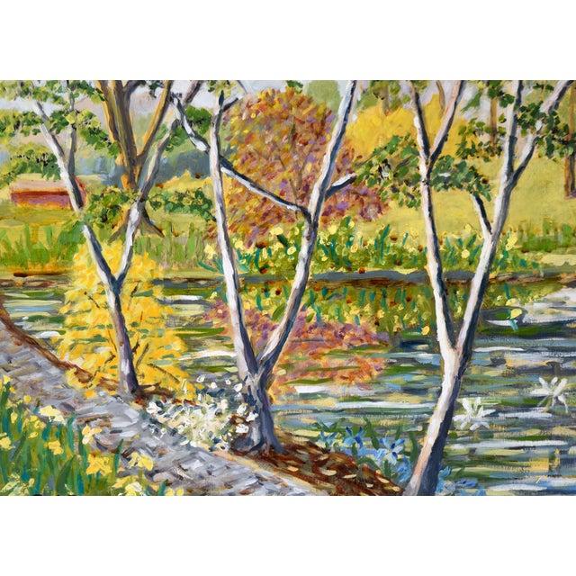 Paper "Wally's Pond" Rural Landscape in Oil on Masonite by Richard M. Bacon For Sale - Image 7 of 9