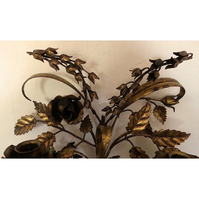 Mid-Century Modern Gilt Tole Double Wall Candleholders by Hans Kögl, 1960s, Set of 2 For Sale - Image 3 of 11