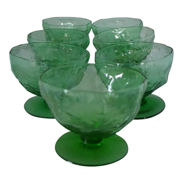 Mid-Century Lido Milano Green Sherbet/Desert Glasses - Set of 7 For Sale