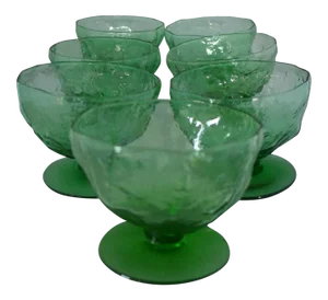 Mid-Century Lido Milano Green Sherbet/Desert Glasses - Set of 7