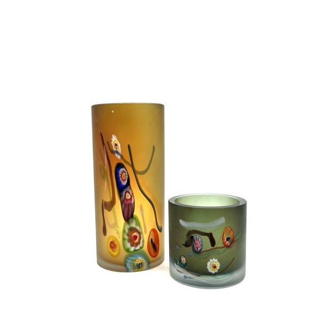Postmodern Cylindrical Vases in Vetro Satinato with Millefiori Murrine, Murano, 1980s, Set of 2 For Sale - Image 9 of 18