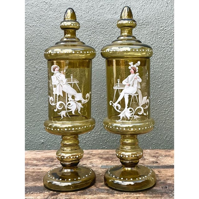 Vintage Hand-Painted Dandy Glass Apothecary Jars - Pair For Sale - Image 13 of 13