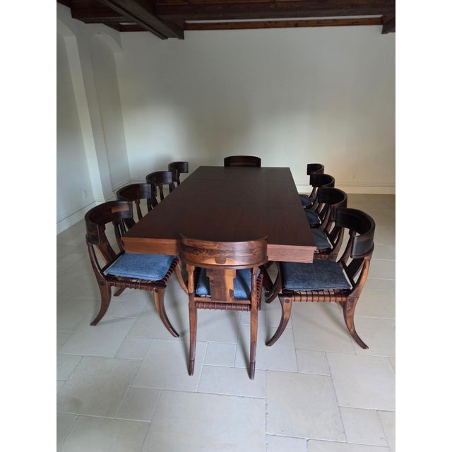 Vintage Klismos Style Solid Walnut Dining Chairs - Set of 10 For Sale - Image 9 of 17
