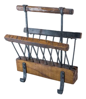 French Magazine Rack in Wrought Iron and Oak, 1960s
