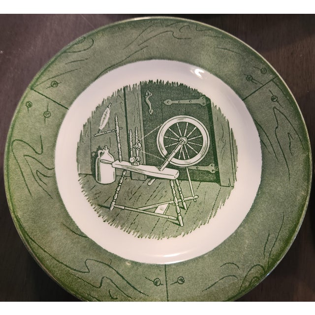 1950s 1950s Mid-Century Royal China "Colonial Homestead" Green Transferware - 16 Piece Set For Sale - Image 5 of 9