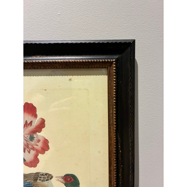 Wood Pair of Vintage Chinoiserie Pheasant & Floral Botanical Prints in Black & Gold Frames For Sale - Image 7 of 9