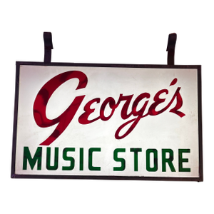 Large Vintage "George's Music Store" Commercial Hanging Sign