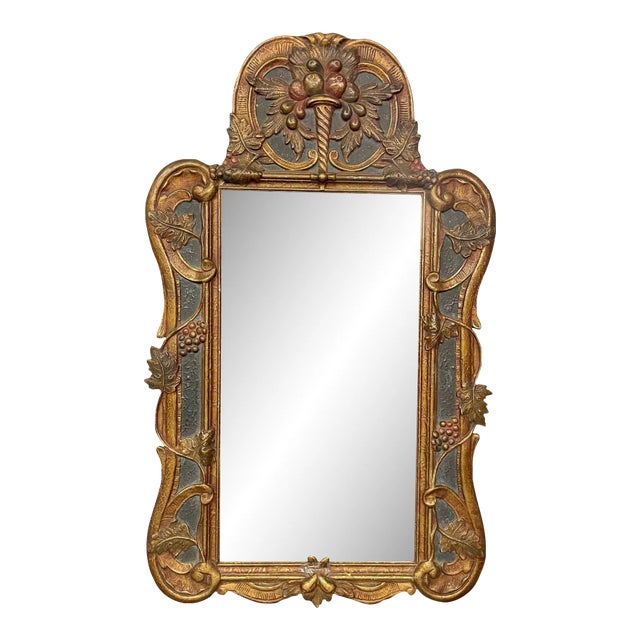 Gustavian Italian Wall, Console Mirror, Cornucopia Motif, Parcel Gilt Decorated For Sale