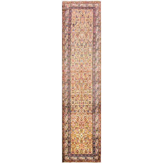 Antique Persian Malayer Runner, Camel Color 3'4" × 14'11" For Sale