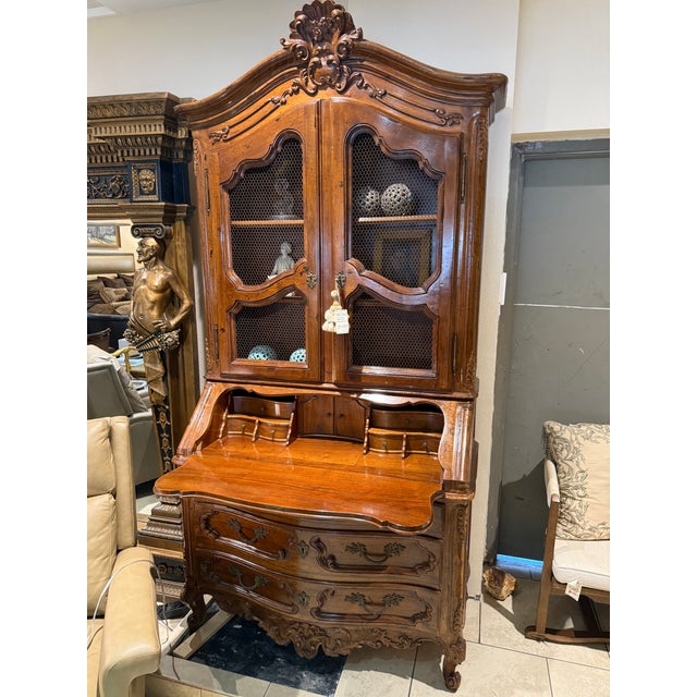 Hand Carved Walnut Italian Secretaire Desk For Sale - Image 4 of 18