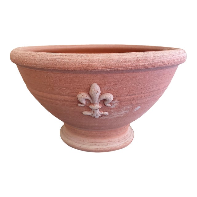 Antonini Italian Terracotta Fleur-De-Lis Footed Planter For Sale