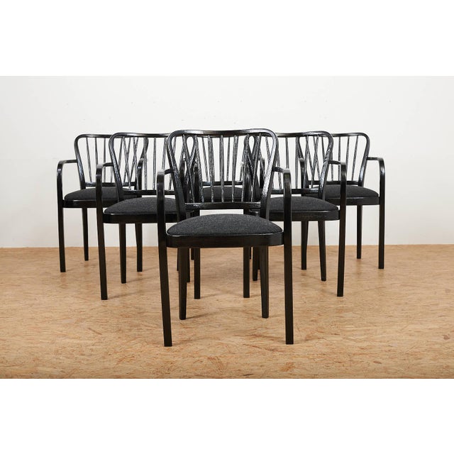 Chair Set in Brushed and Black Lacquered from Horgen Glarus, 1960, Set of 6, in Very Good conditions. Designed 1950 to...