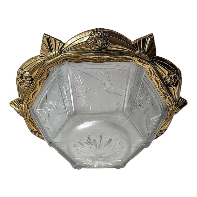 French Art Deco Flush Mount or Pendant Chandelier Signed by Muller Freres For Sale