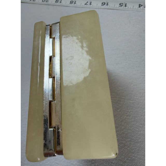 Vintage Alabaster Trinket Box Cream Floral Violet Italy Square Stone For Sale - Image 15 of 16