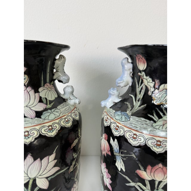 Ceramic Vintage Chinese Hand-Painted Porcelain Vases – A Pair/ Sold For Sale - Image 7 of 12