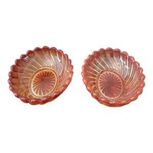 Early 1900s Antique Signed Baccarat Ruby Swirl Jewel Trays - a Pair