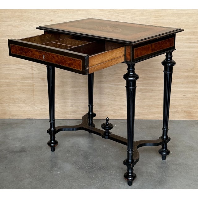 Brown Late 19th Century Sewing or Side Table Napoleon III Wood Marquetry France For Sale - Image 8 of 17