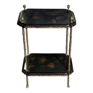 Antique French Bronze Chinoiserie Faux Bamboo Tiered Side Table For Sale