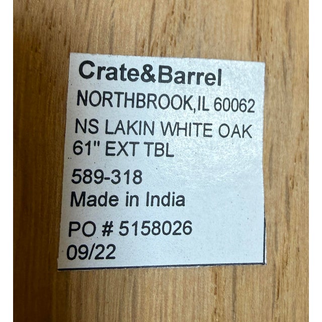 Contemporary Crate & Barrel Lakin Extension Dining Table, White Oak For Sale - Image 3 of 12